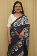 Elegant Blue Bhagalpur Chanderi Silk Batik Printed Saree - Luxurion World
