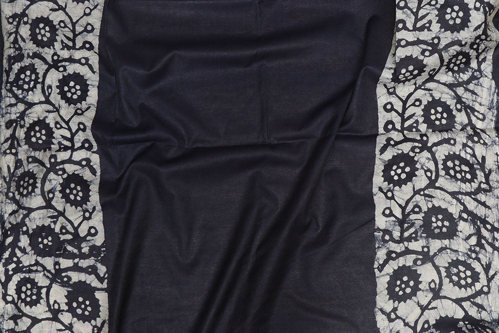 Elegant Blue Bhagalpur Chanderi Silk Batik Printed Saree - Luxurion World