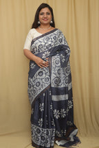 Elegant Grey Bhagalpur Chanderi Silk Batik Printed Saree - Luxurion World