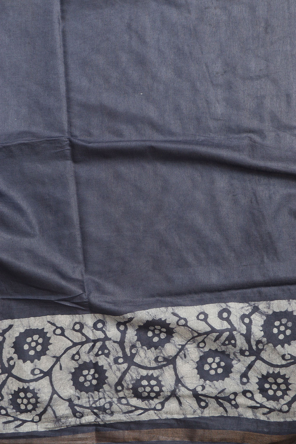 Elegant Grey Bhagalpur Chanderi Silk Batik Printed Saree - Luxurion World