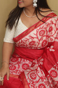 Exquisite Red Bhagalpur Chanderi Silk Batik Printed Saree - Luxurion World