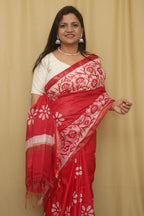 Exquisite Red Bhagalpur Chanderi Silk Batik Printed Saree - Luxurion World