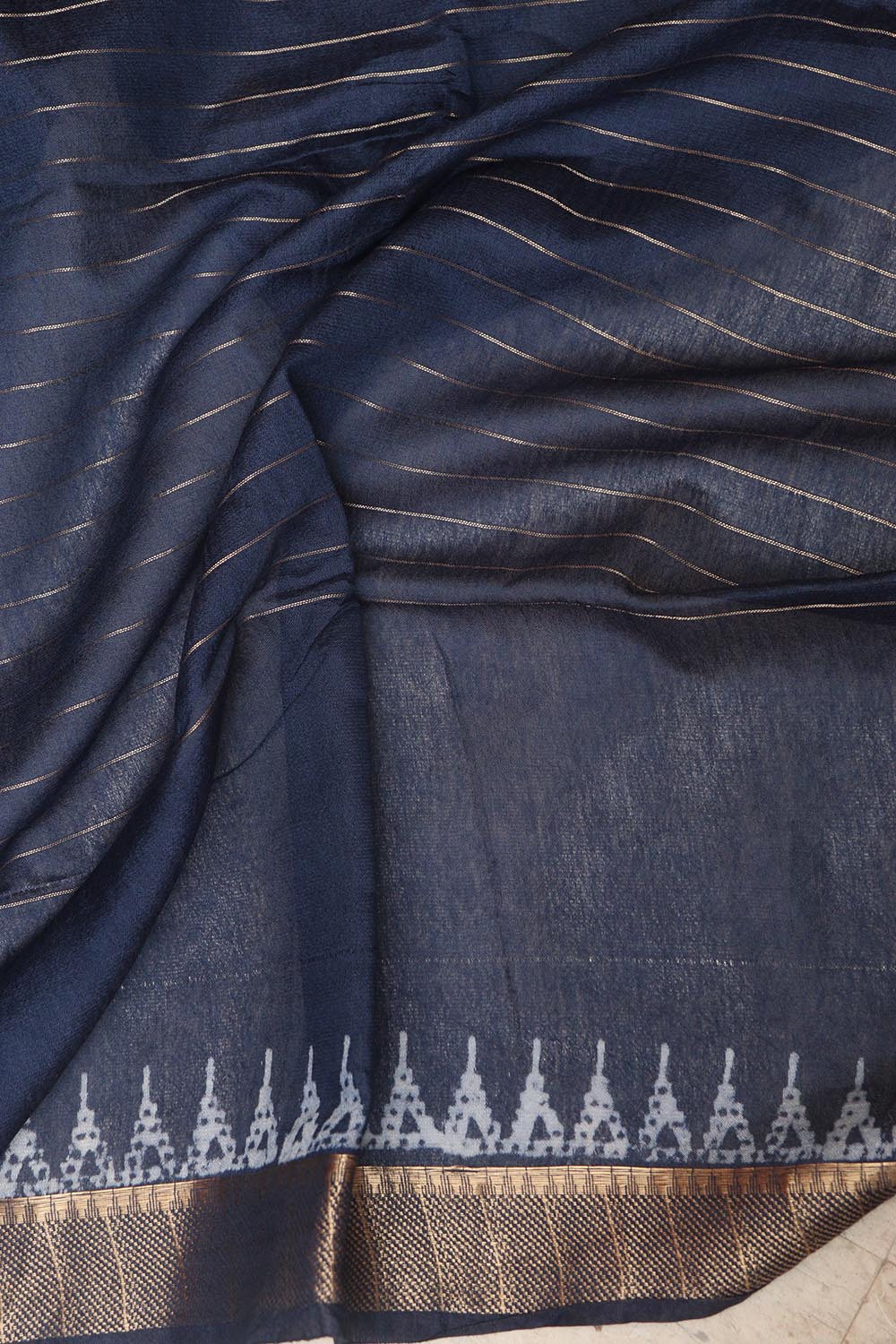 Blue Bhagalpur Kota Mangalgiri Silk Discharge Print Design Saree - Luxurion World