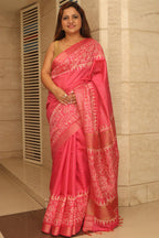 Beautiful Pink Bhagalpur Kota Mangalgiri Silk Discharge Print Design Saree - Luxurion World