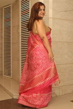 Beautiful Pink Bhagalpur Kota Mangalgiri Silk Discharge Print Design Saree - Luxurion World