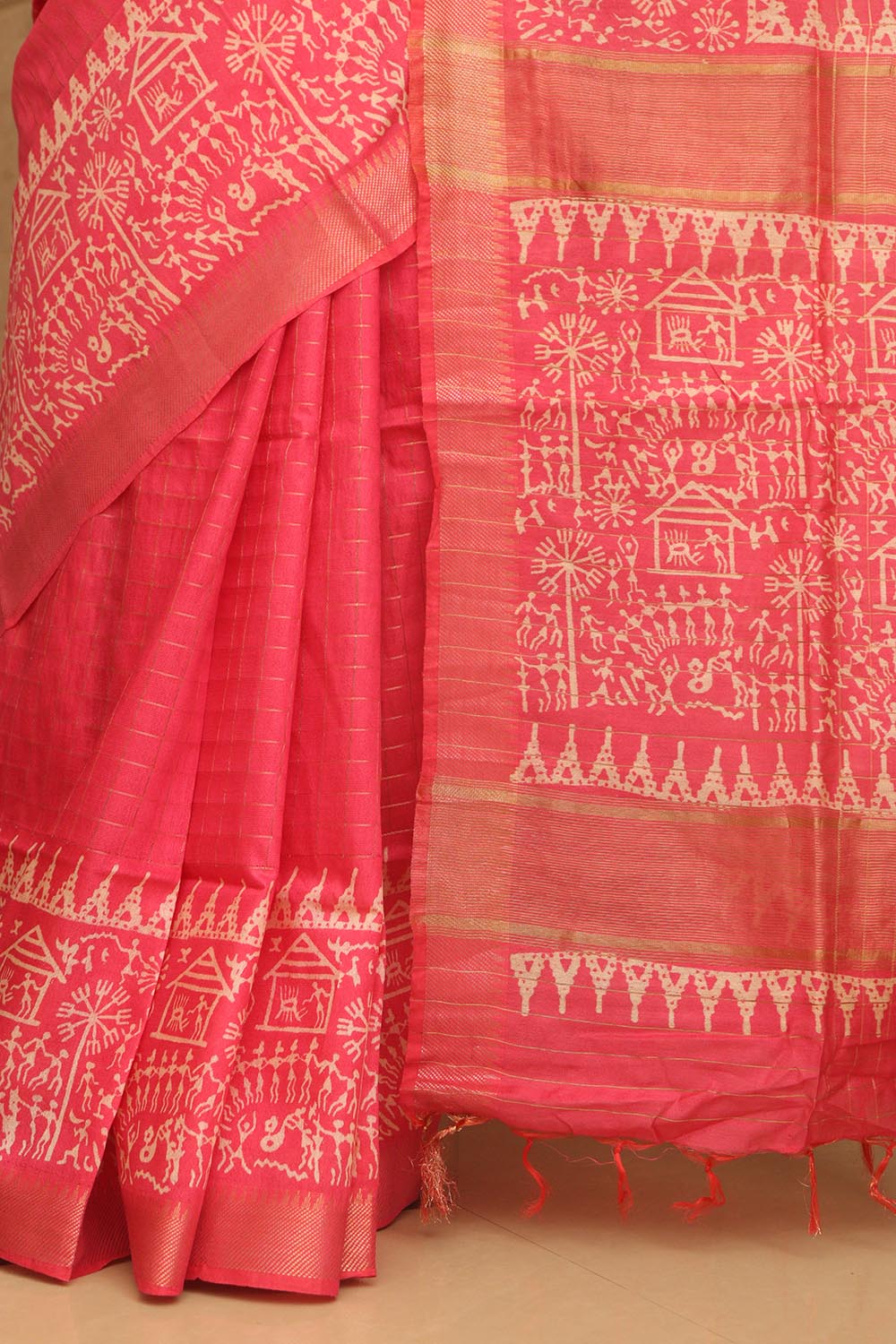 Beautiful Pink Bhagalpur Kota Mangalgiri Silk Discharge Print Design Saree - Luxurion World