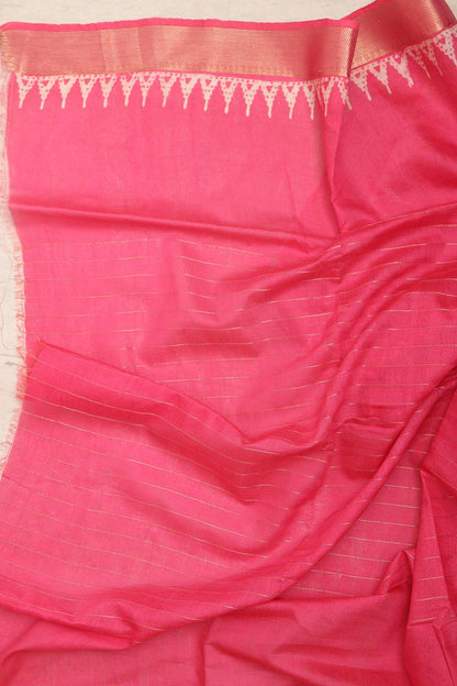 Beautiful Pink Bhagalpur Kota Mangalgiri Silk Discharge Print Design Saree - Luxurion World