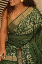 Stunning Green Bhagalpur Kota Mangalgiri Silk Discharge Print Design Saree - Luxurion World