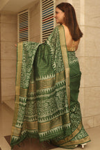 Stunning Green Bhagalpur Kota Mangalgiri Silk Discharge Print Design Saree - Luxurion World