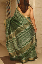 Stunning Green Bhagalpur Kota Mangalgiri Silk Discharge Print Design Saree - Luxurion World