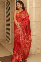 Stunning Red Bhagalpur Kota Mangalgiri Silk Discharge Print Design Saree - Luxurion World