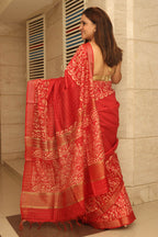 Stunning Red Bhagalpur Kota Mangalgiri Silk Discharge Print Design Saree - Luxurion World