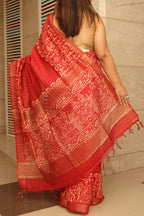 Stunning Red Bhagalpur Kota Mangalgiri Silk Discharge Print Design Saree - Luxurion World