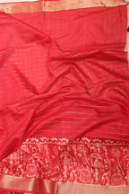 Stunning Red Bhagalpur Kota Mangalgiri Silk Discharge Print Design Saree - Luxurion World