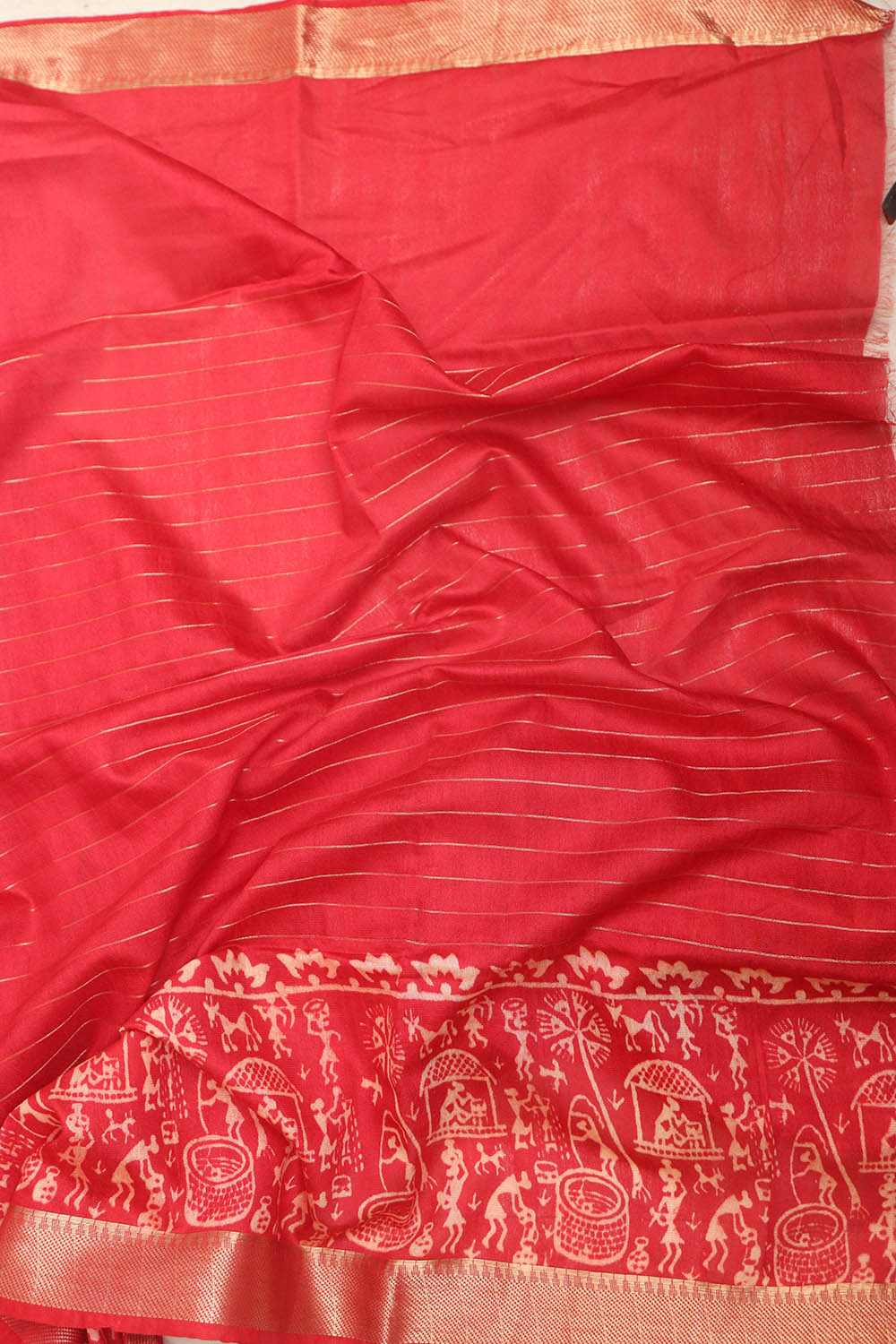 Stunning Red Bhagalpur Kota Mangalgiri Silk Discharge Print Design Saree - Luxurion World