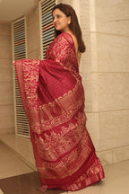Stunning Pink Purple Bhagalpur Kota Mangalgiri Silk Discharge Print Design Saree - Luxurion World
