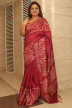 Stunning Pink Purple Bhagalpur Kota Mangalgiri Silk Discharge Print Design Saree - Luxurion World