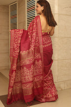 Stunning Pink Purple Bhagalpur Kota Mangalgiri Silk Discharge Print Design Saree - Luxurion World