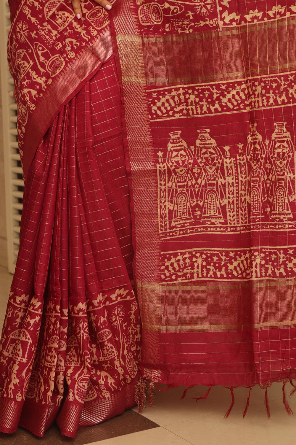 Stunning Pink Purple Bhagalpur Kota Mangalgiri Silk Discharge Print Design Saree - Luxurion World