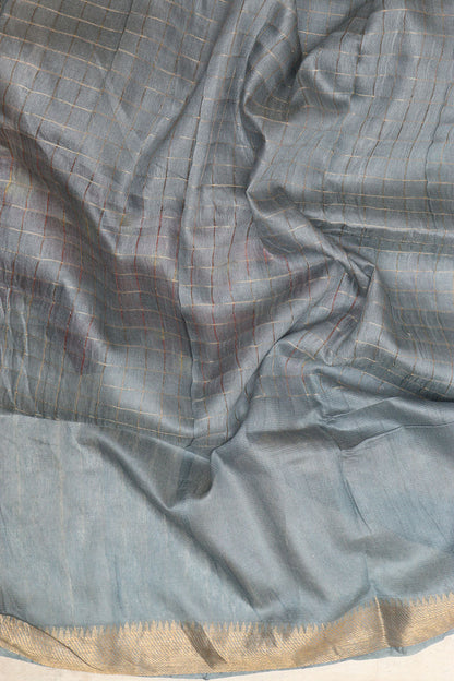 Elegant Grey Bhagalpur Kota Mangalgiri Silk Kalamkari Print Design Saree - Luxurion World