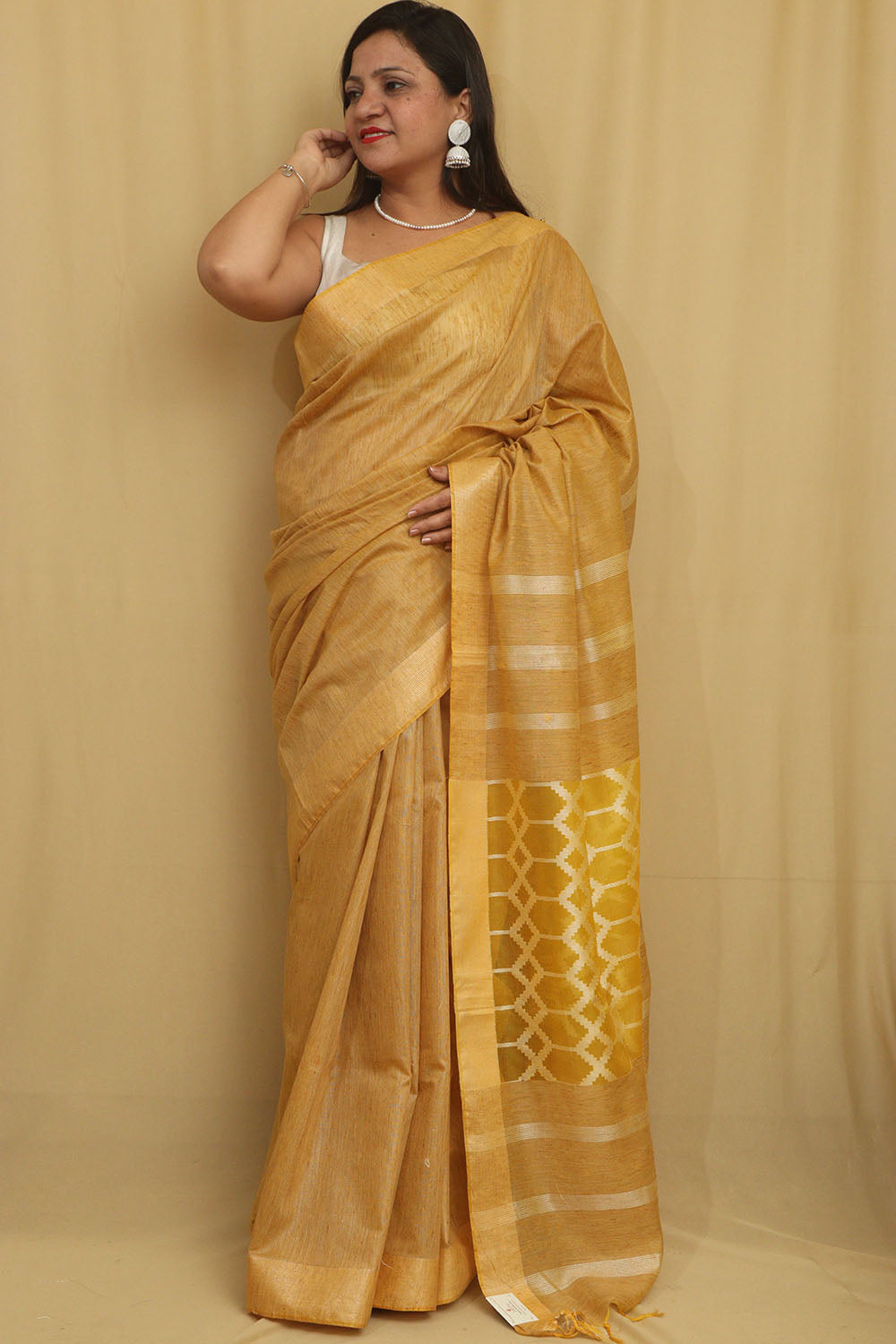 Stunning Yellow Bhagalpur Cotton Silk Saree - Luxurion World