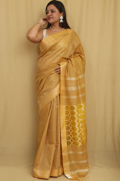 Stunning Yellow Bhagalpur Cotton Silk Saree - Luxurion World