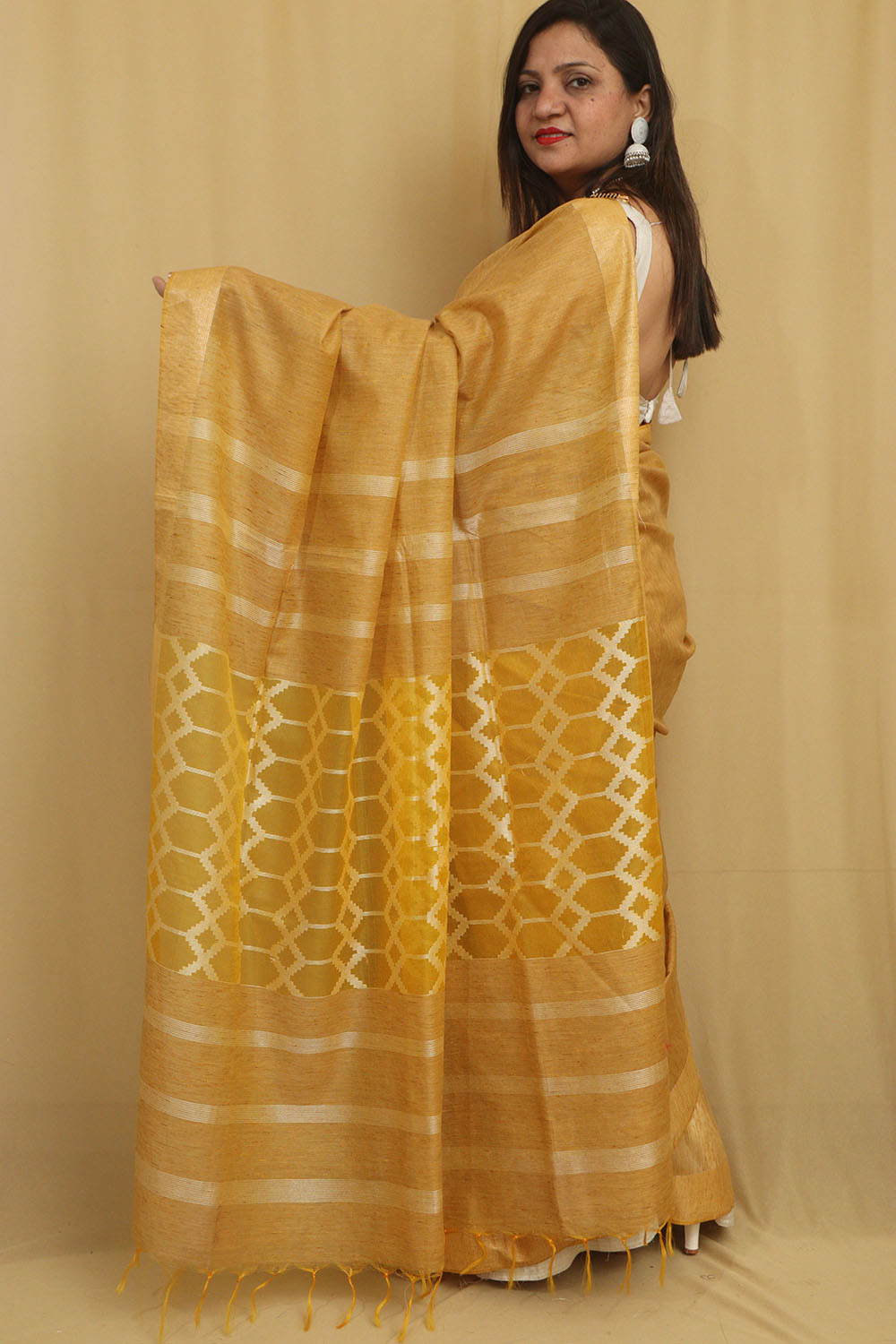 Stunning Yellow Bhagalpur Cotton Silk Saree - Luxurion World