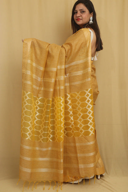 Stunning Yellow Bhagalpur Cotton Silk Saree - Luxurion World