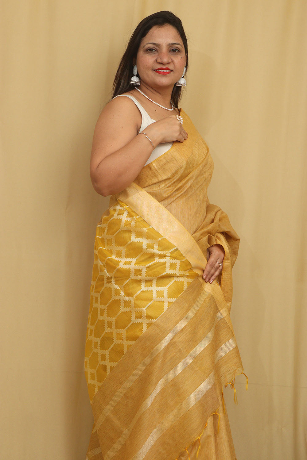 Stunning Yellow Bhagalpur Cotton Silk Saree - Luxurion World