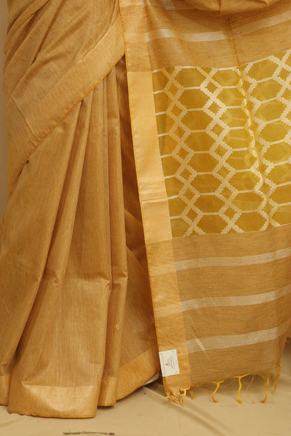 Stunning Yellow Bhagalpur Cotton Silk Saree - Luxurion World
