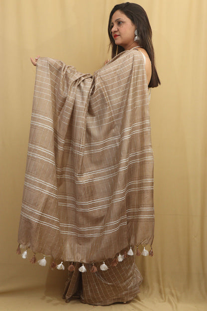 Elegant Brown Bhagalpur Cotton Silk Saree - Luxurion World