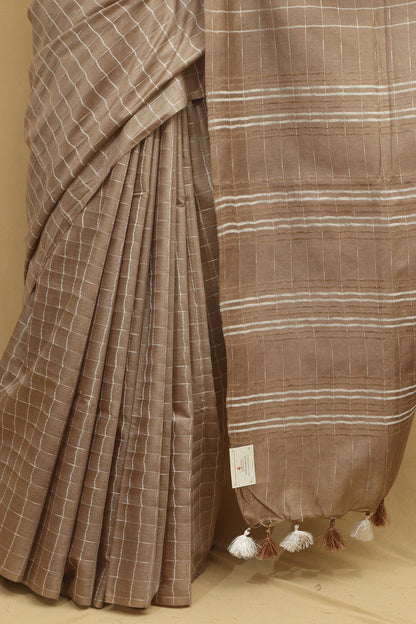 Elegant Brown Bhagalpur Cotton Silk Saree - Luxurion World