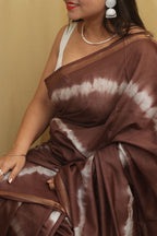 Stunning Brown Bhagalpur Cotton Silk Tie And Dye Leheriya Saree - Luxurion World