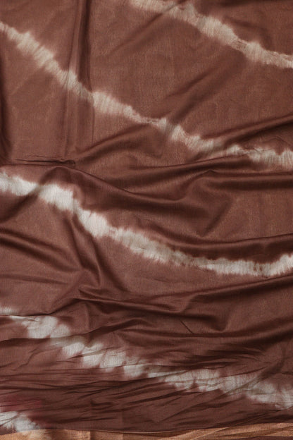 Stunning Brown Bhagalpur Cotton Silk Tie And Dye Leheriya Saree - Luxurion World