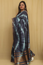 Blue Bhagalpur Cotton Silk Tie And Dye Leheriya Saree - Luxurion World