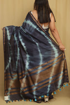 Blue Bhagalpur Cotton Silk Tie And Dye Leheriya Saree - Luxurion World