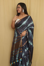 Blue Bhagalpur Cotton Silk Tie And Dye Leheriya Saree - Luxurion World