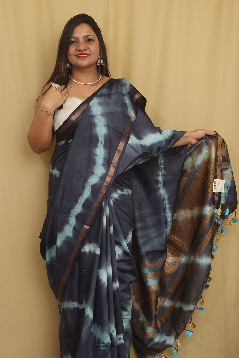 Blue Bhagalpur Cotton Silk Tie And Dye Leheriya Saree - Luxurion World