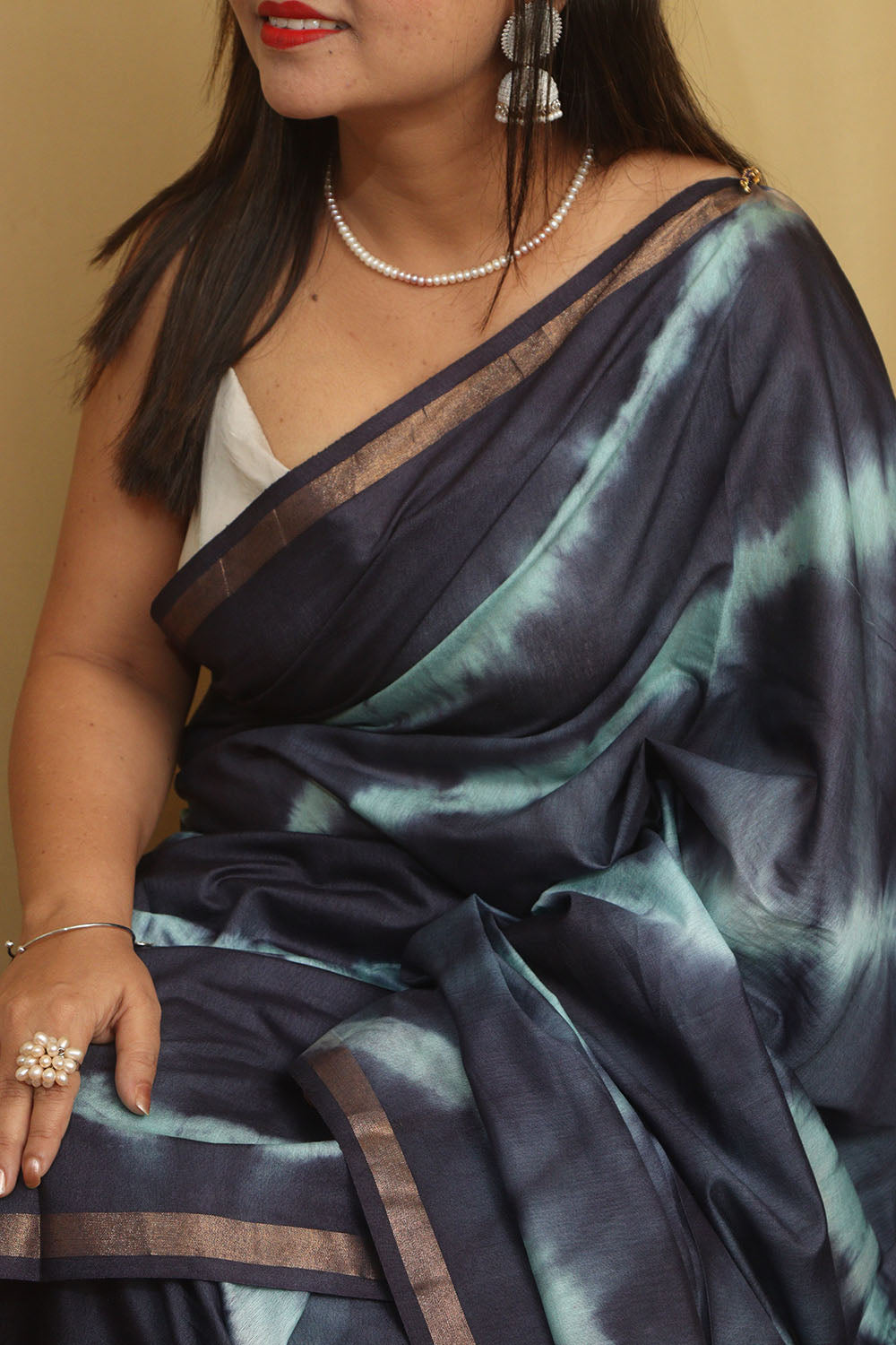 Blue Bhagalpur Cotton Silk Tie And Dye Leheriya Saree - Luxurion World