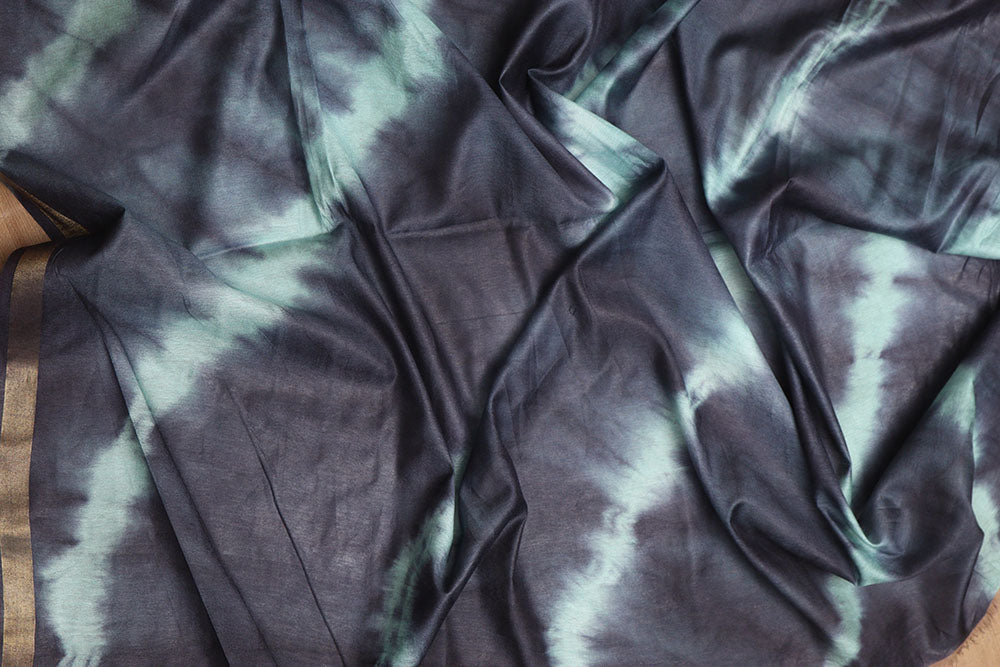 Blue Bhagalpur Cotton Silk Tie And Dye Leheriya Saree - Luxurion World