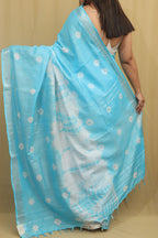 Blue Bhagalpur Linen Cotton Tie And Dye Shibori Saree - Luxurion World