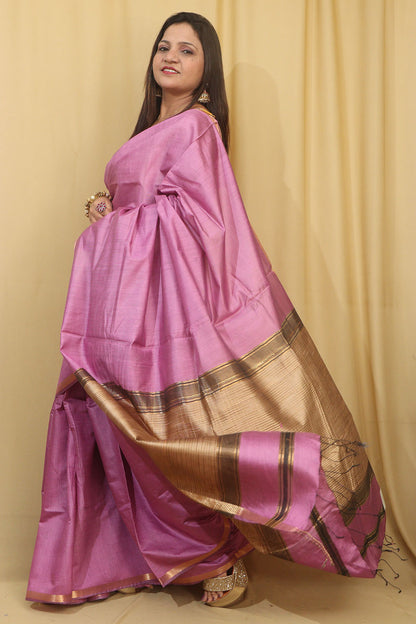 Elegant  Purple Bhagalpur Silk Saree - Luxurion World