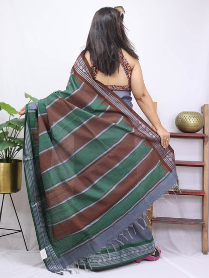 Stunning Grey Handloom Bhagalpur Tussar Silk Saree with Vidharbha Border - Luxurion World