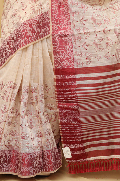 Pastel Embroidered Tussar Silk Saree - Elegant and Timeless - Luxurion World