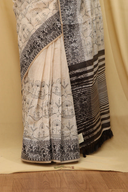 Pastel Embroidered Tussar Silk Saree - Elegant and Chic - Luxurion World