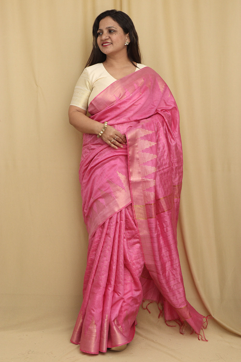 Graceful Pink Bhagalpur Handloom Saree with Silk - Luxurion World