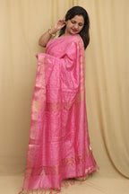 Graceful Pink Bhagalpur Handloom Saree with Silk - Luxurion World