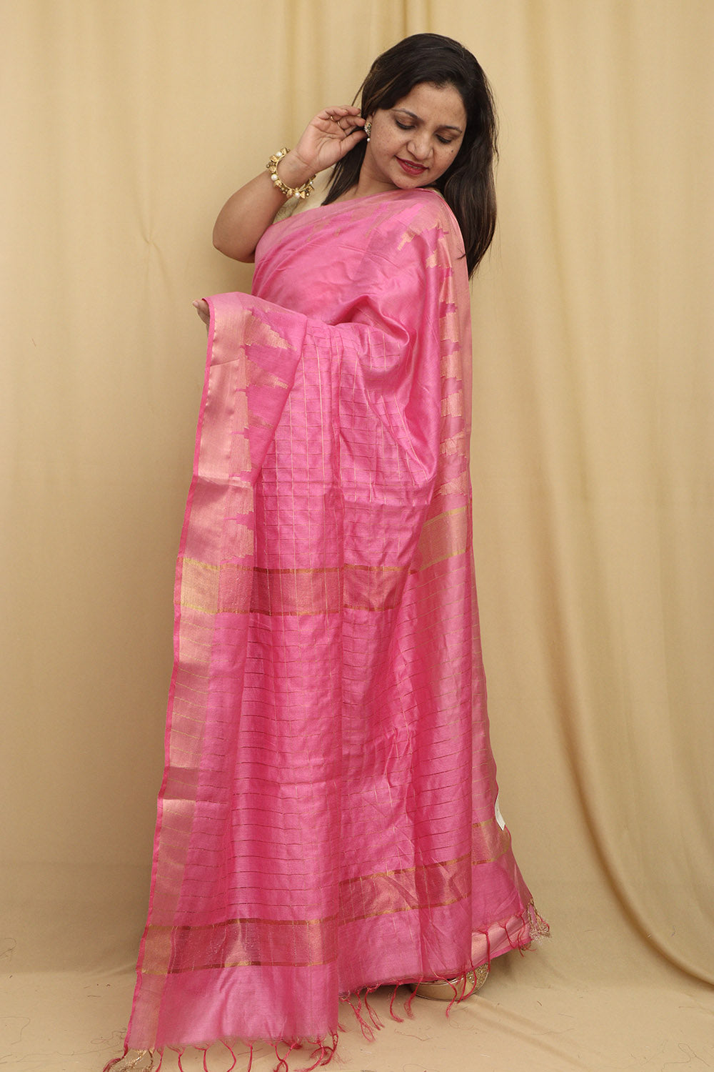 Graceful Pink Bhagalpur Handloom Saree with Silk - Luxurion World