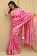 Graceful Pink Bhagalpur Handloom Saree with Silk - Luxurion World