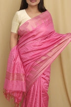 Graceful Pink Bhagalpur Handloom Saree with Silk - Luxurion World